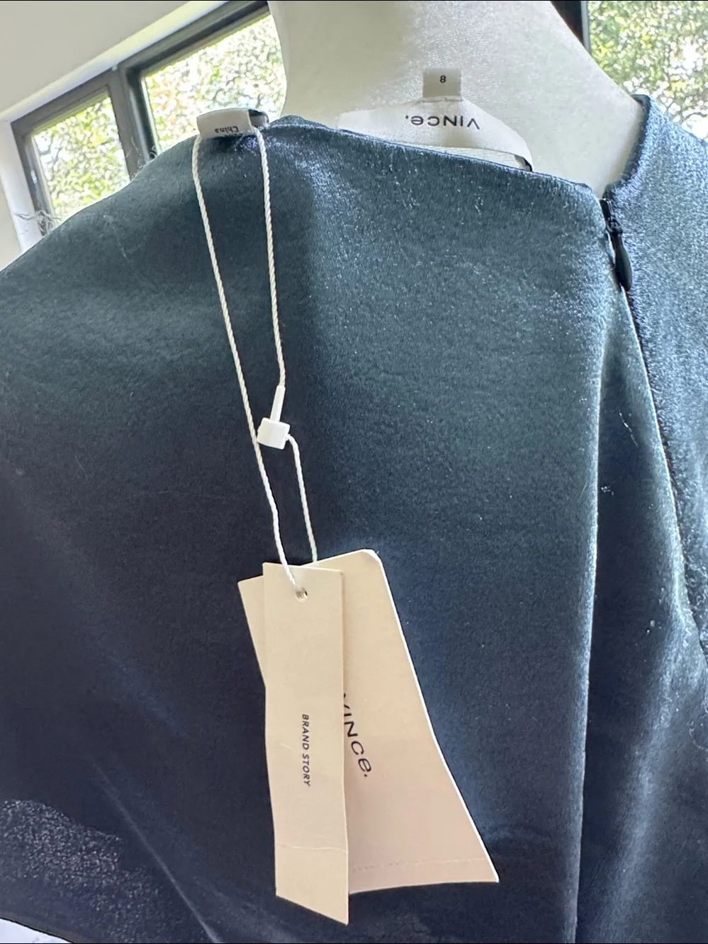 NWT VINCE Satin V-Neck Midi Dress in Shimmering Gray/Blue - Picture 2 of 7